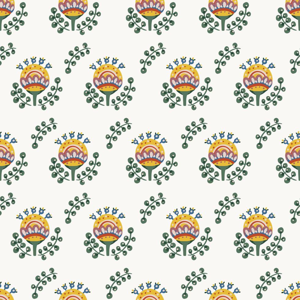 Seamless botanical floral pattern of elements in folk ethnic style vector