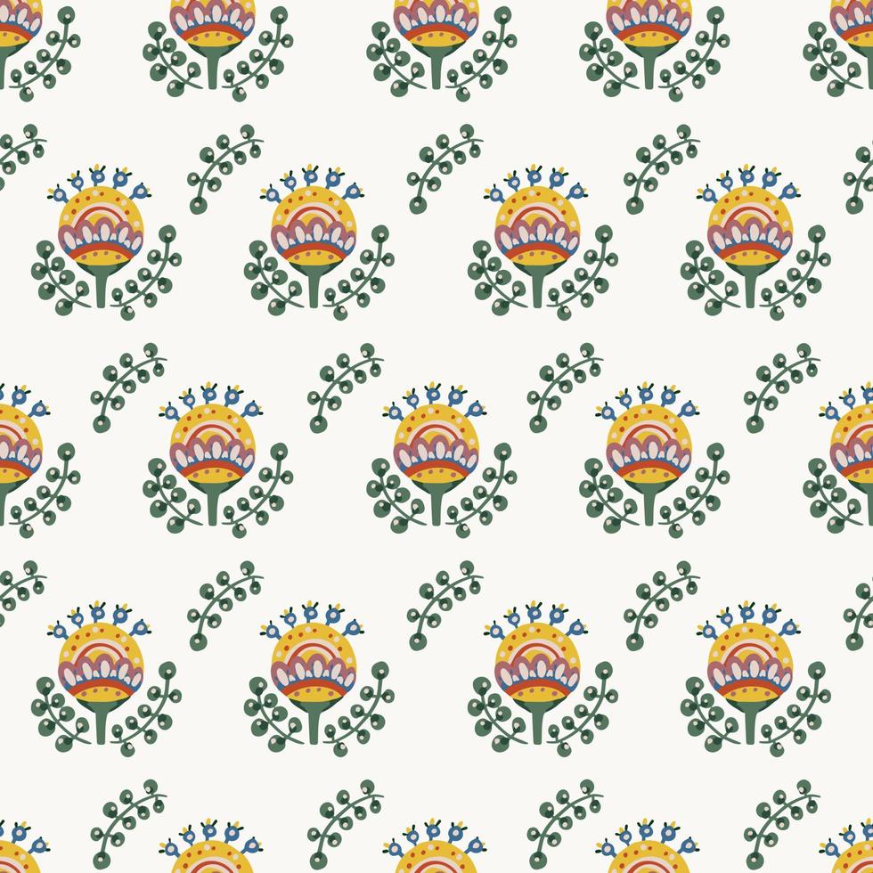 Seamless botanical floral pattern of elements in folk ethnic style vector