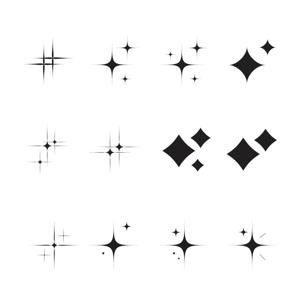 Sparkling stars shape vector symbols isolated flat style.