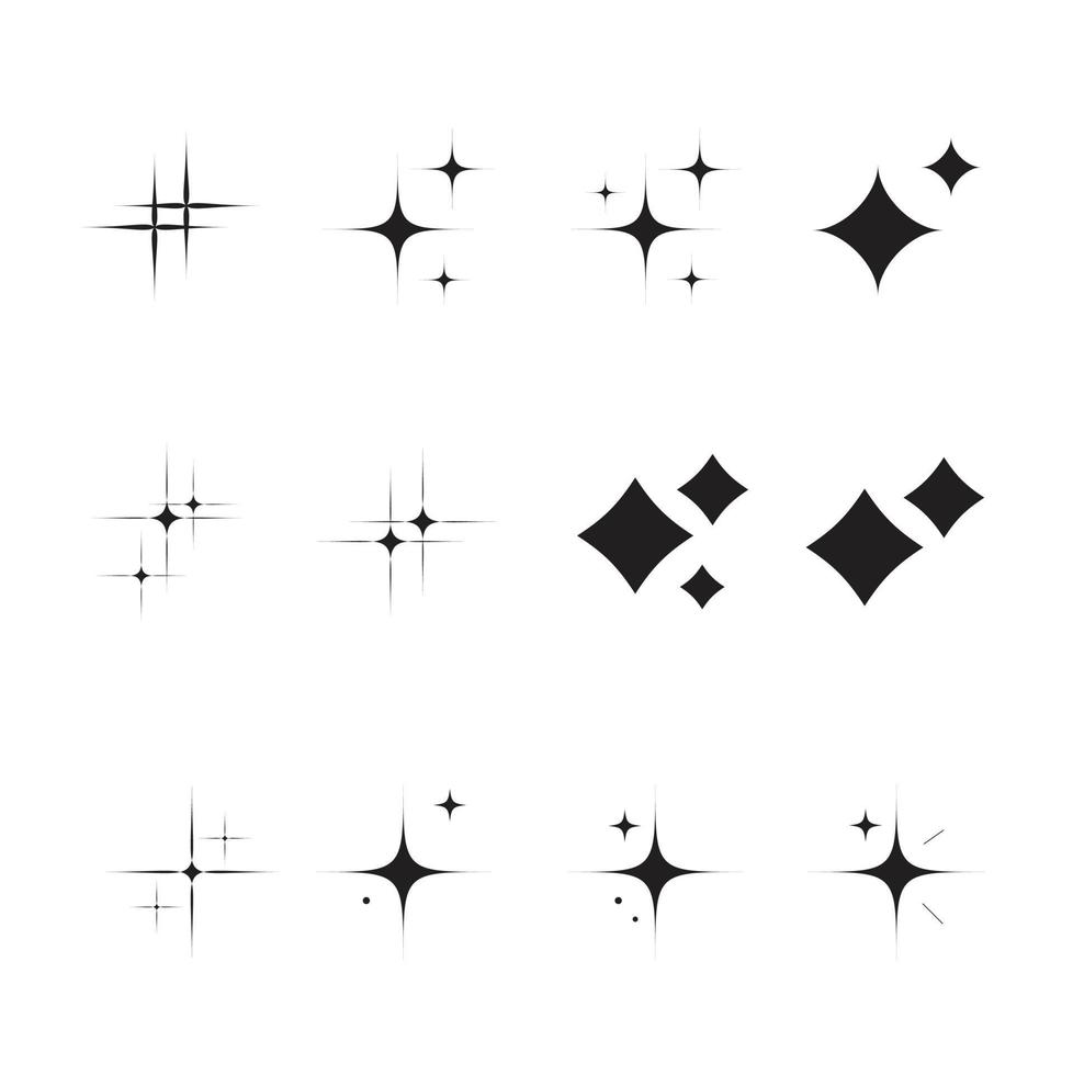 Sparkling stars shape vector symbols isolated flat style.