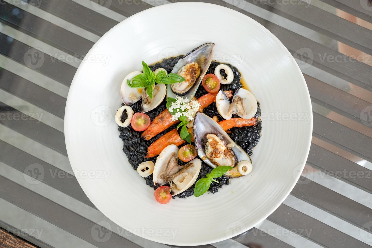 Italian Riso Pasta Tossed in Black Squid Ink photo