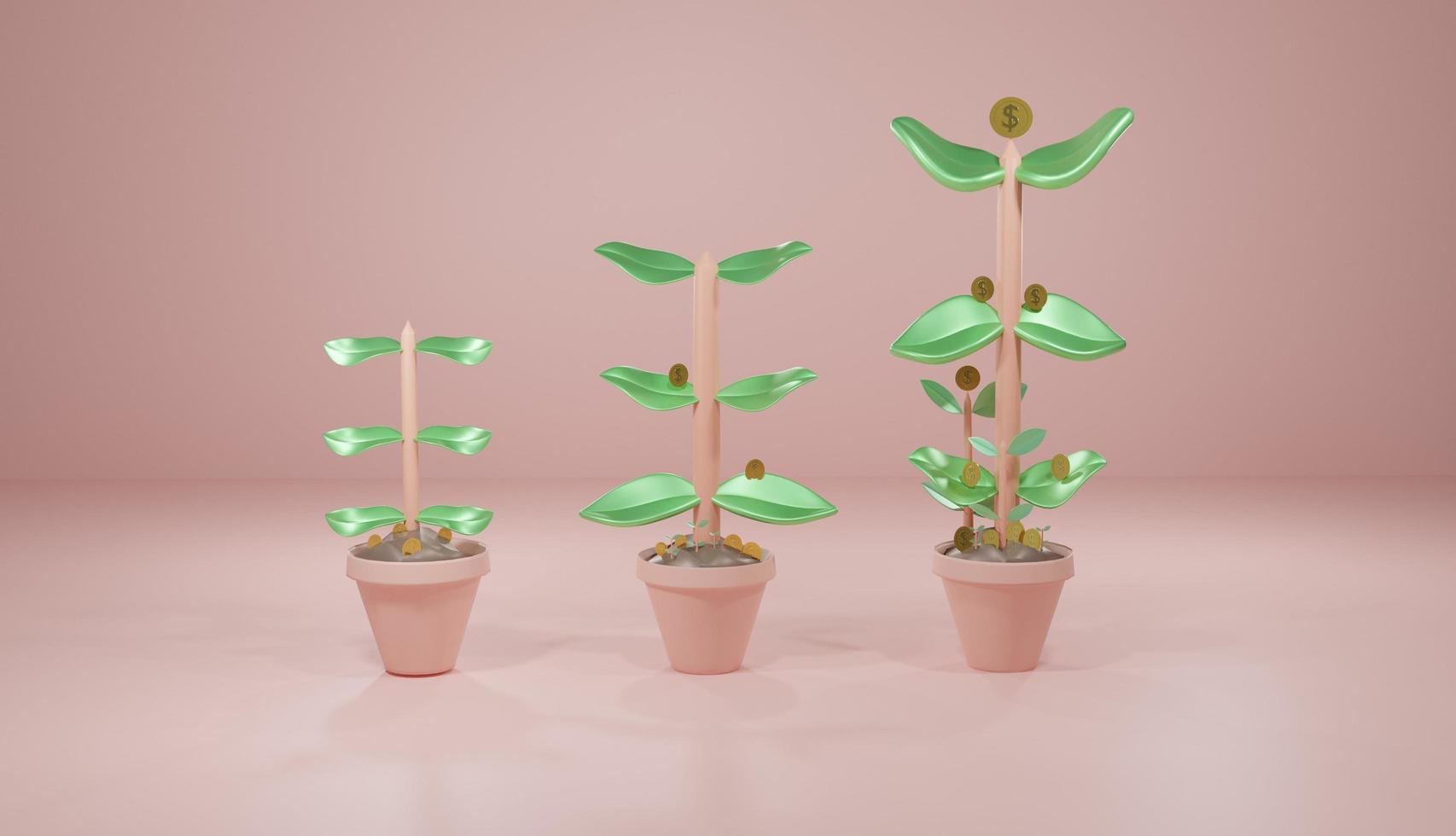 3D money tree steps of money saving money grow with business effect money tree 3d visual style is popular. photo