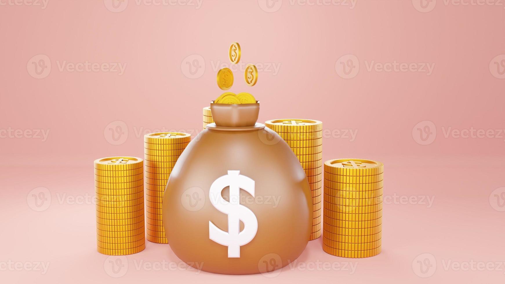3d rendering concept of investment savings savings with coins growing from small to large on background. 3d rendering. photo
