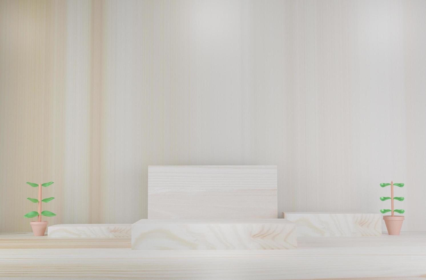 3d render floor Natural wood grain podium and wood podium, the most 3D rendering background renders 3D abstract geometric shapes. podium background for product display photo