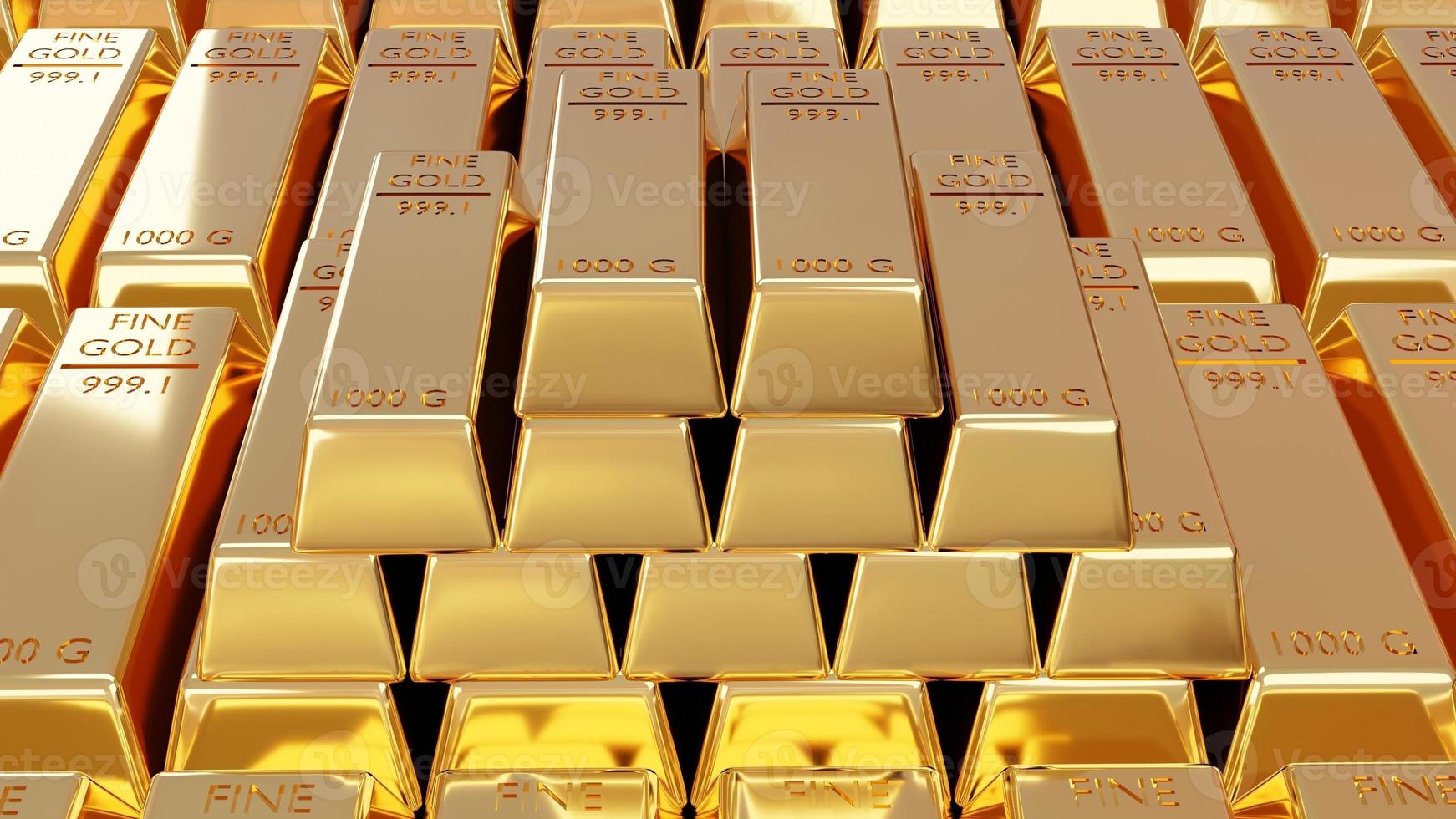 Gold Business Investment Gold Trading, Banking Business Ideas 3D Show of Lots of Shiny Gold Bullion Bars A treasure trove of wealth and investments for the future. photo