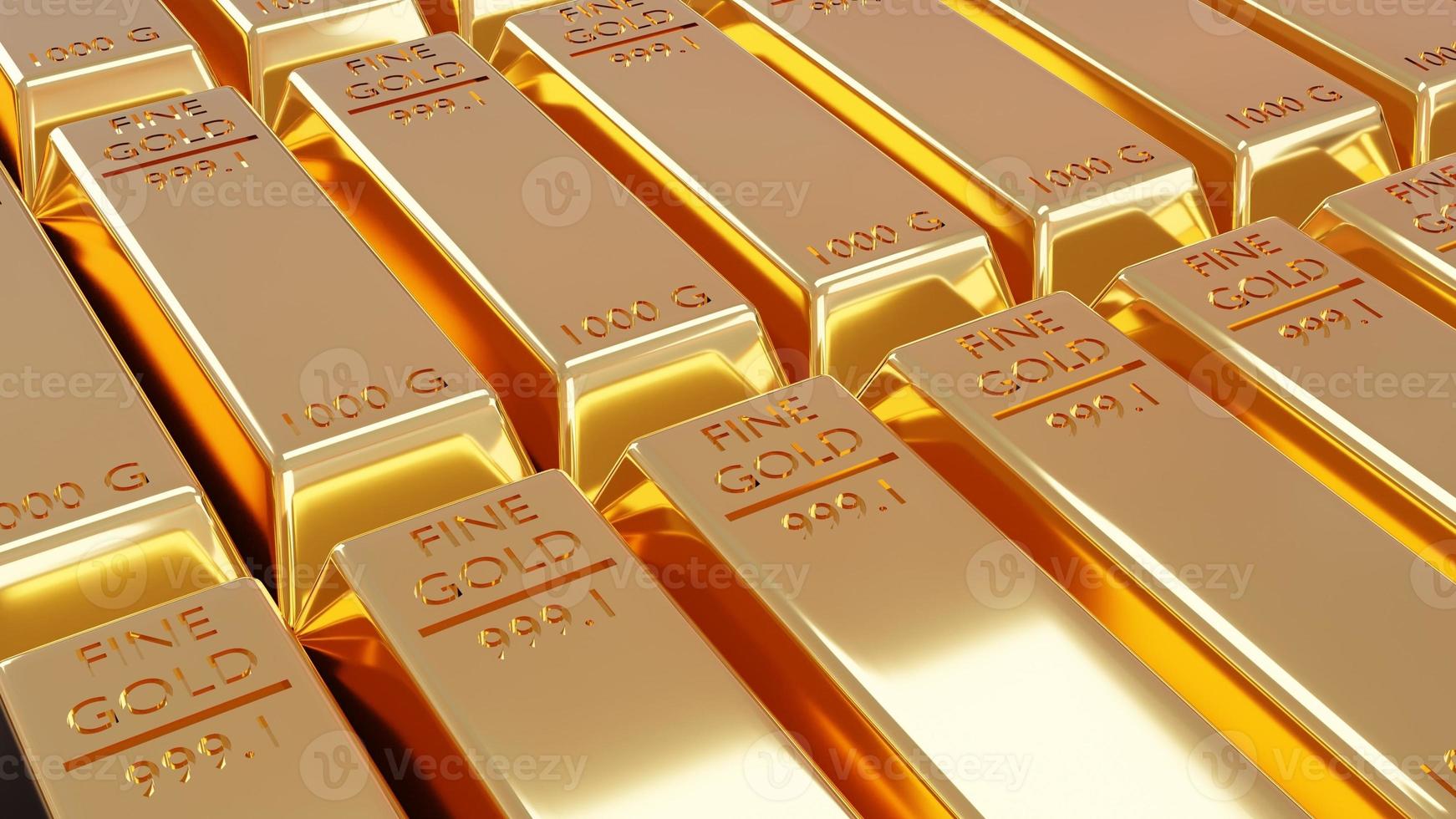 Gold Business Investment Gold Trading, Banking Business Ideas 3D Show of Lots of Shiny Gold Bullion Bars A treasure trove of wealth and investments for the future. photo
