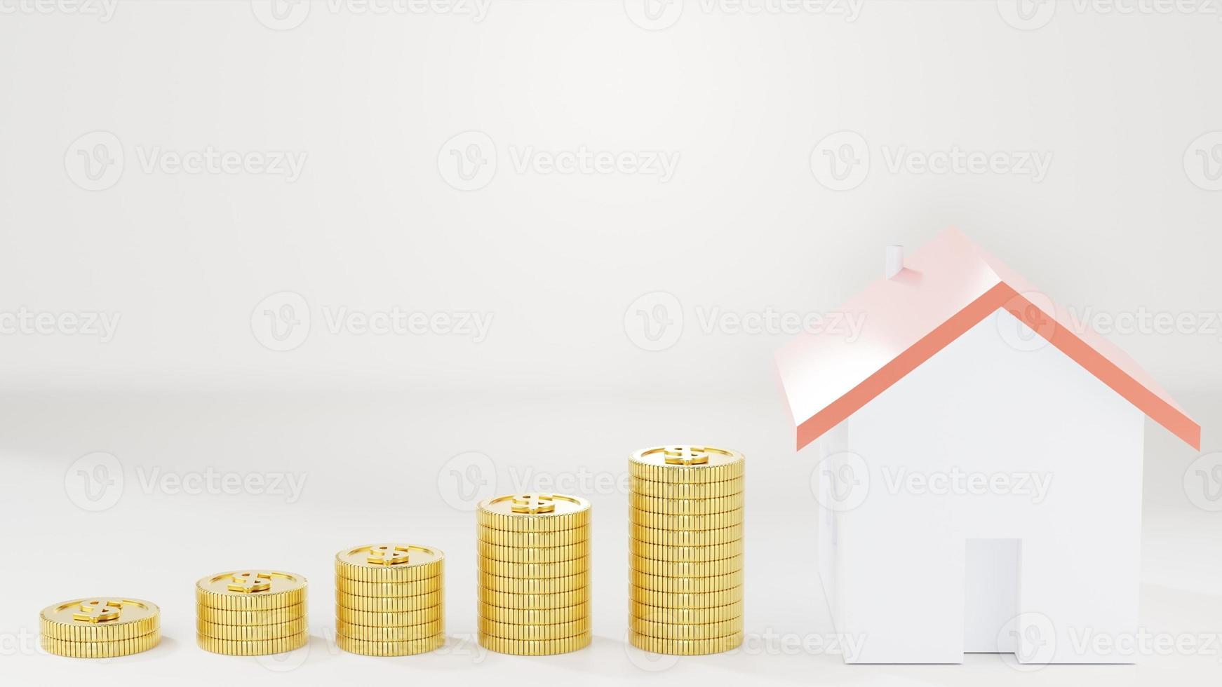3d rendering concept of investing savings money buying a house on a tree with coins growing from small to large on the background. 3d render. photo
