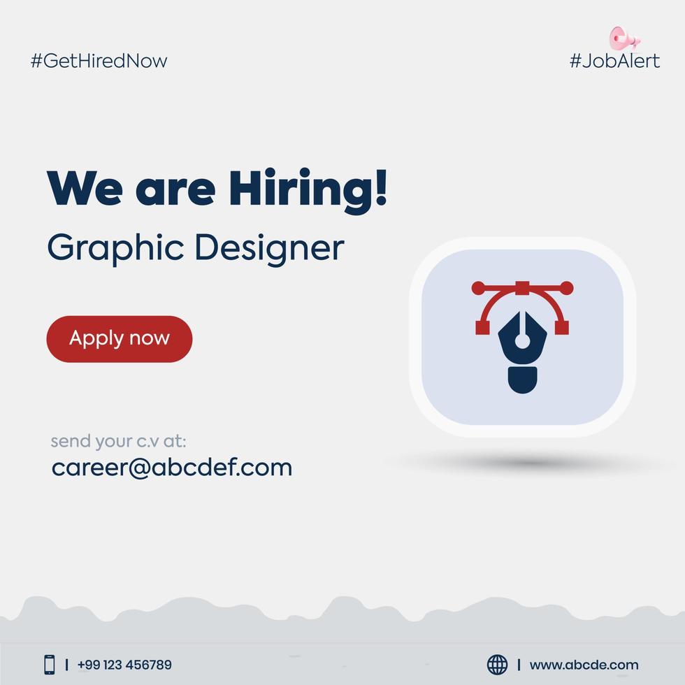 we are hiring. we are hiring graphic designer, announcement post. graphic designer job. pen tool. recruitment process. vector