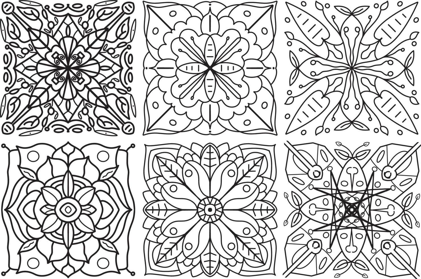 conjunto de mandalas. patrones de flores decorativas orientales negras vector