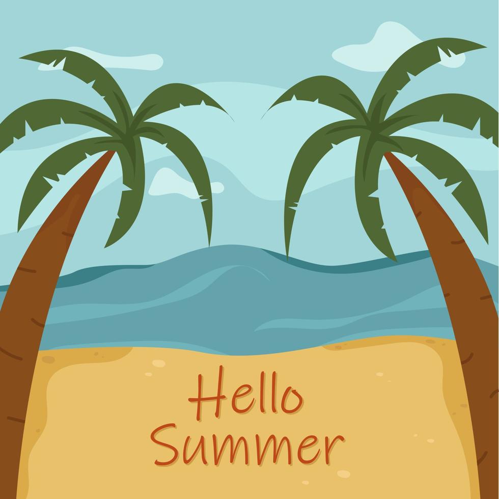 Tropical beach with sea and palms. Hello summer background. vector