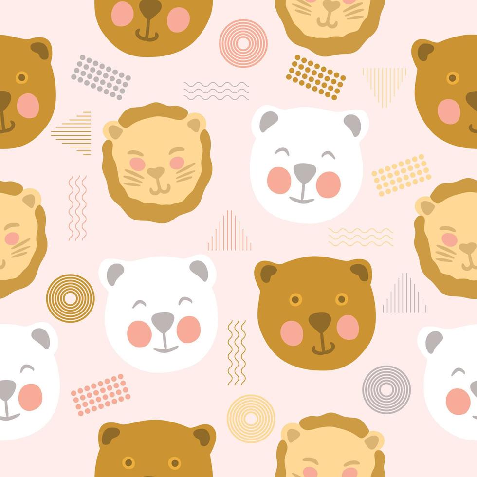 Cute chibi animals memphis seamless pattern doodle for kids or baby kawaii cartoon Premium Vector