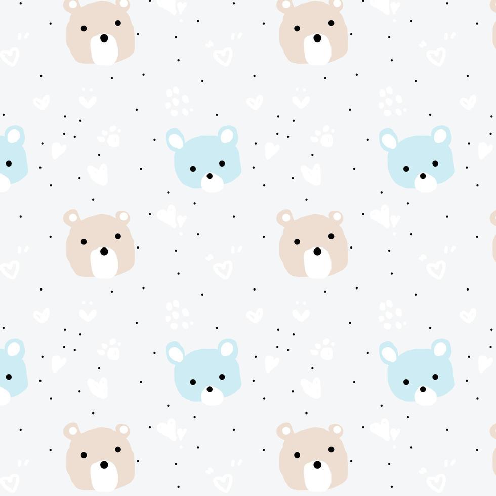 Seamless Pattern with Cute Cartoon Bear Face on Brown Background.design for print,fabric and more.GB vector