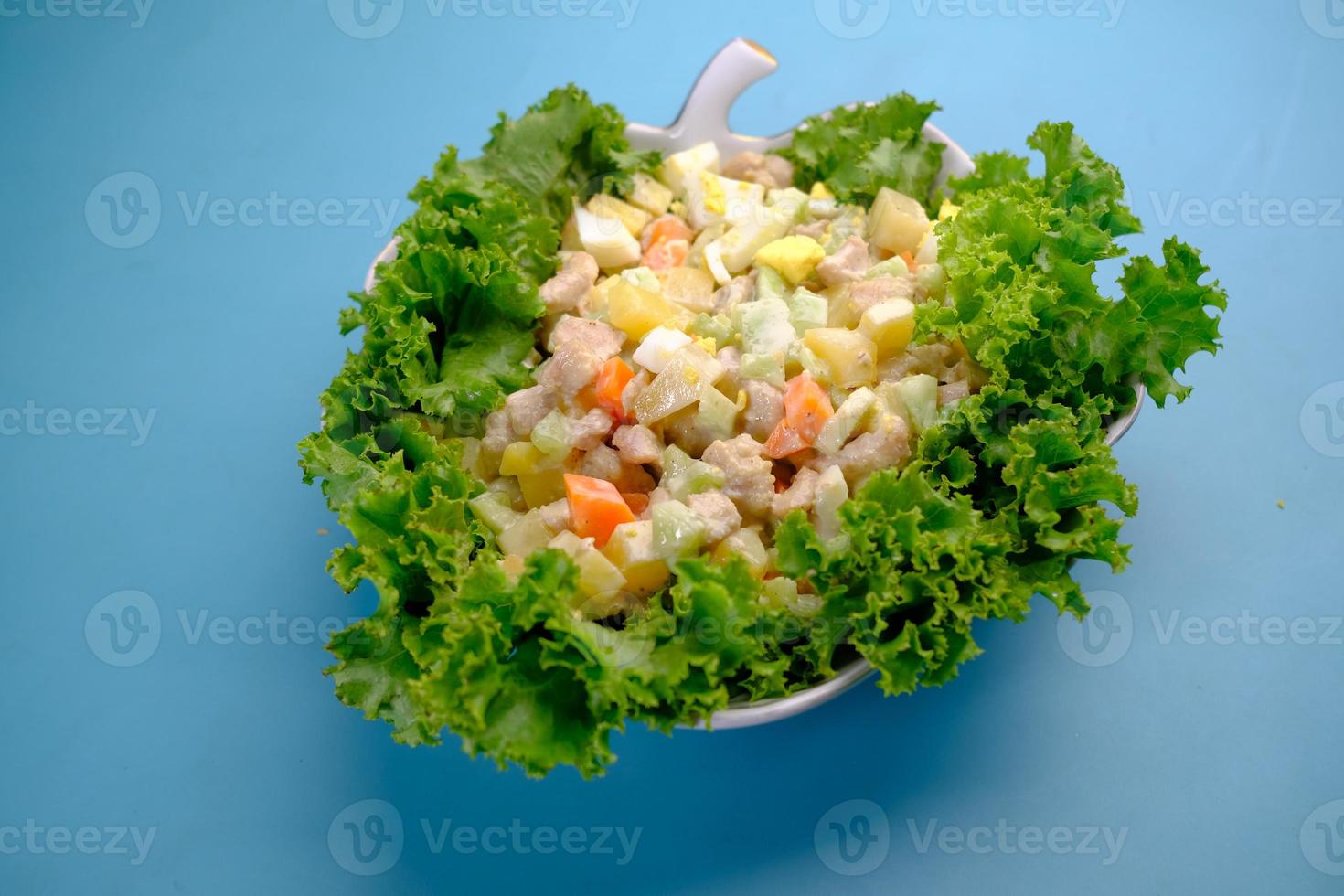 fresh vegetable salad bowl on table, photo