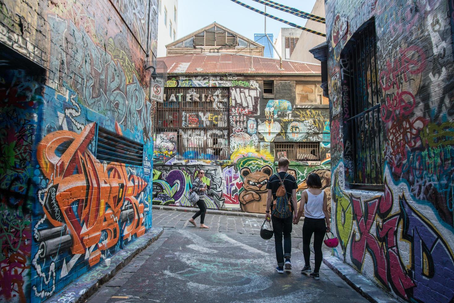 Melbourne, AUSTRALIA - JULY 5 2015 - Hosier lane the street art of Melbourne, Victoria, Australia. photo