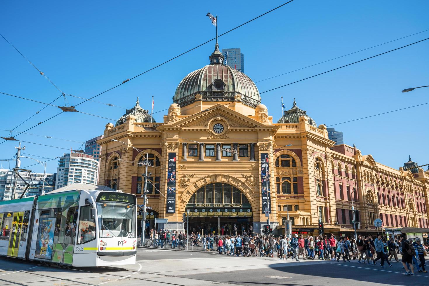 Melbourne, AUSTRALIA - MARCH 19 2015 - Flinders street station an iconic landmark in the downtown of Melbourne, Australia. photo