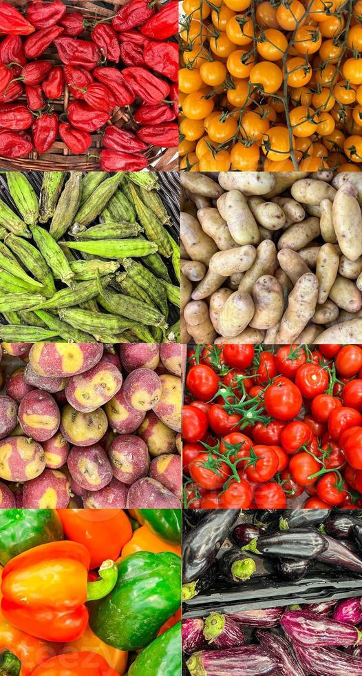 food collage vegetable various different types fruit on the counter of the market store healthy meal food diet snac copy space food background rustic top view photo