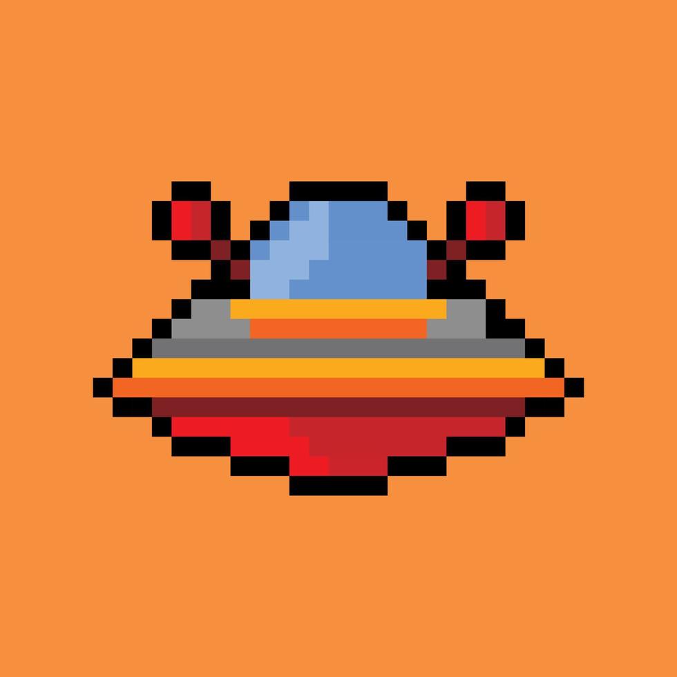 Pixel art. red orange ufo vector