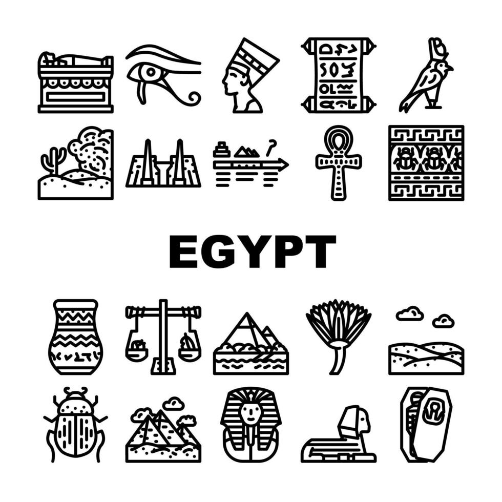 Egypt Civilization Landscape Icons Set Vector