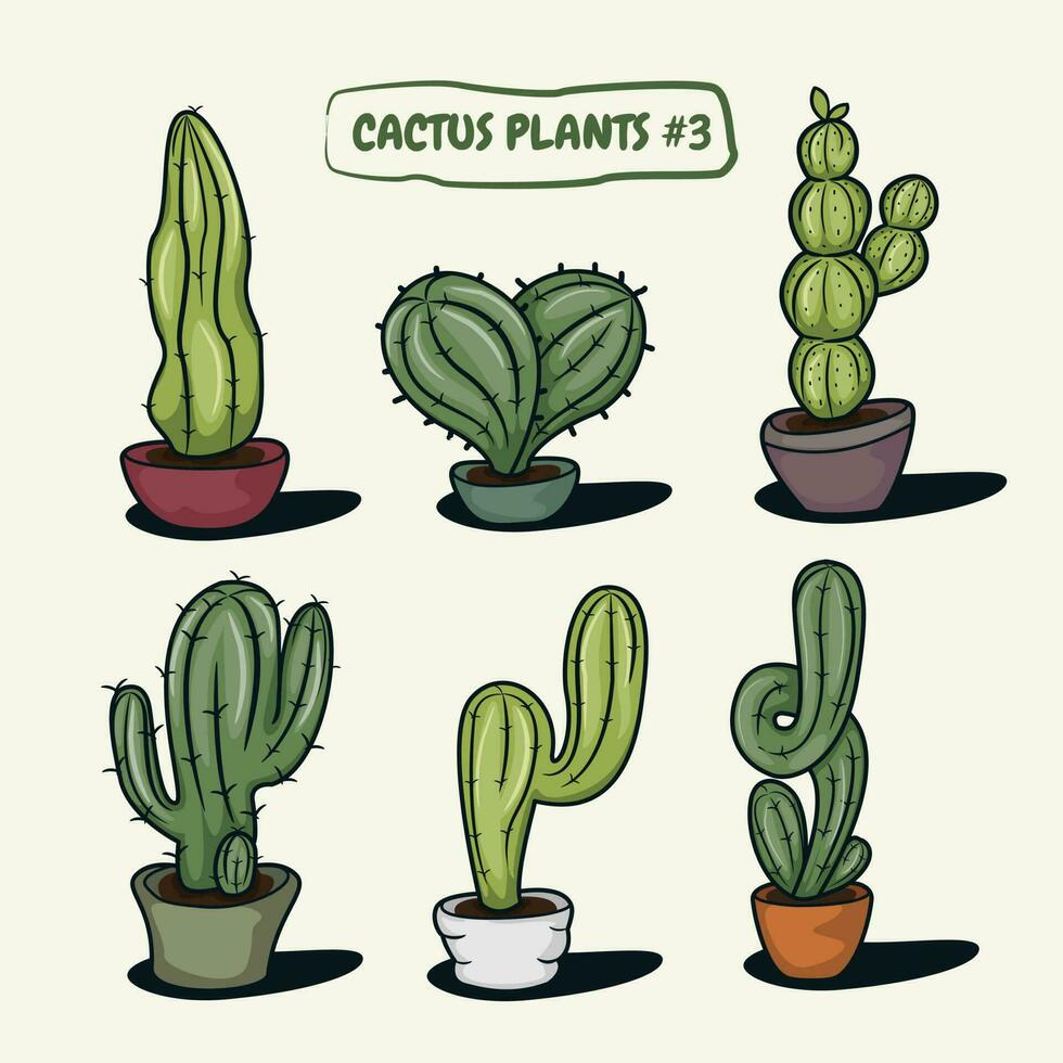 Cactus plants, botanical vector collection. Part 3