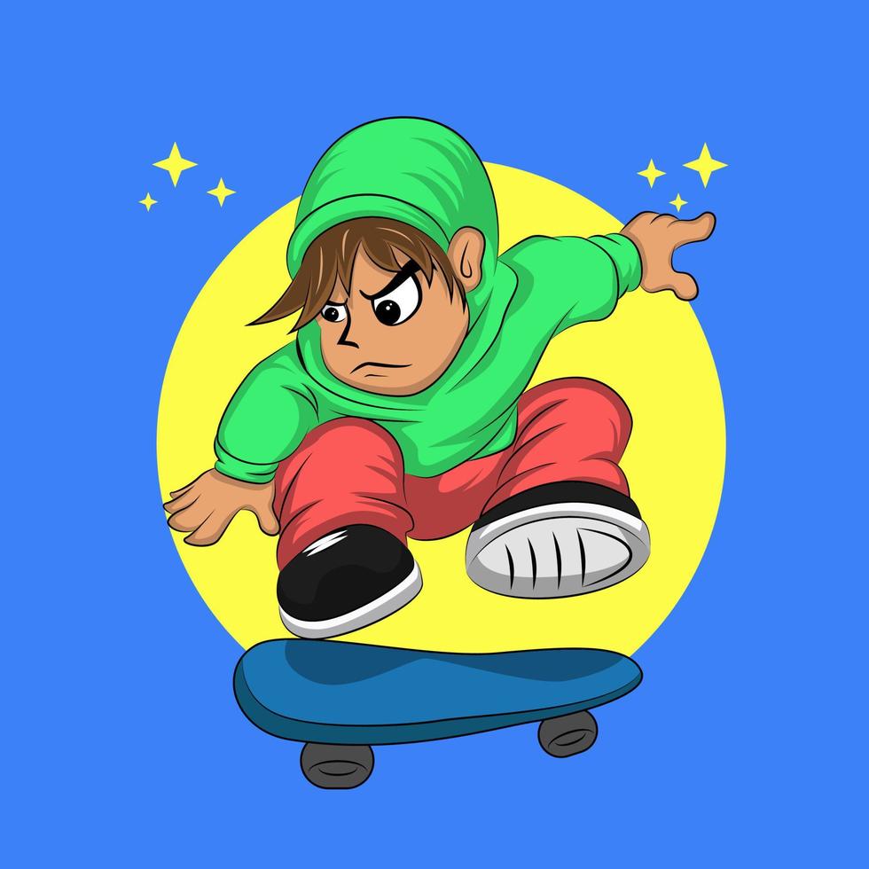 cartoon boy with skateboard vector