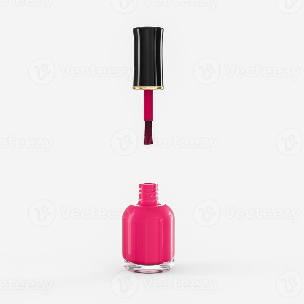 Pink nail polish product 3d photography of glass vial with black lacquer cap 3d illustration photo