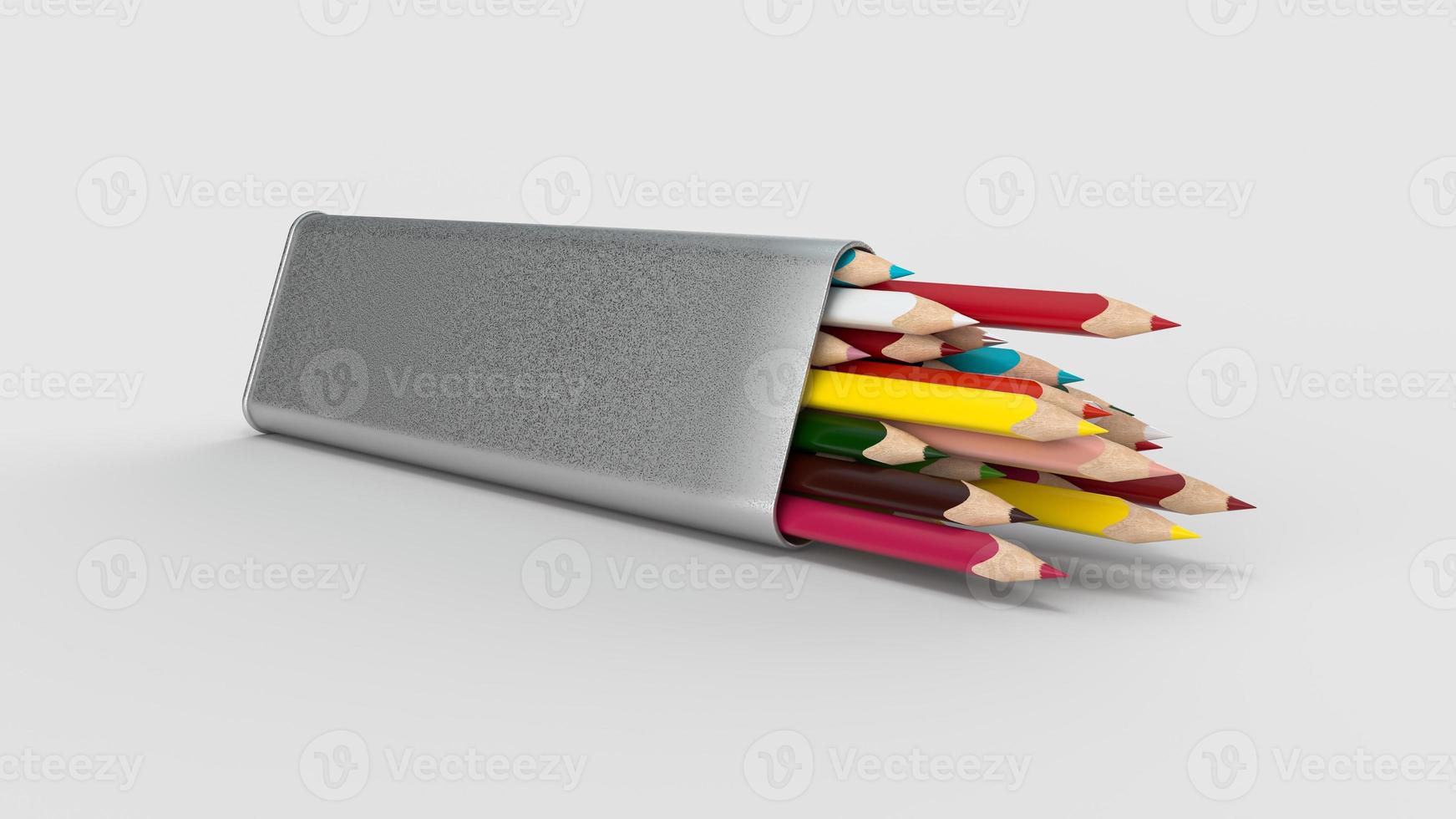 Color pencils spilling out from tin triangle Jar isolated on white 3d illustration photo