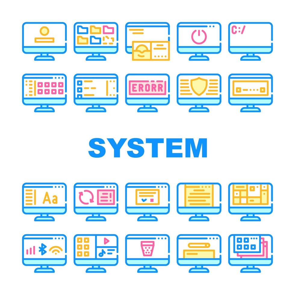 Operating System Pc Collection Icons Set Vector