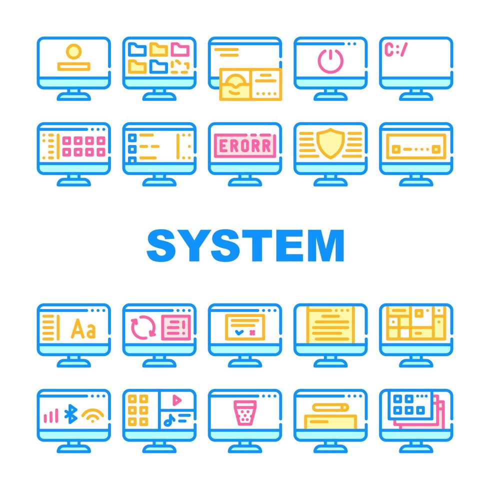 conjunto de iconos de colección de pc del sistema operativo vector