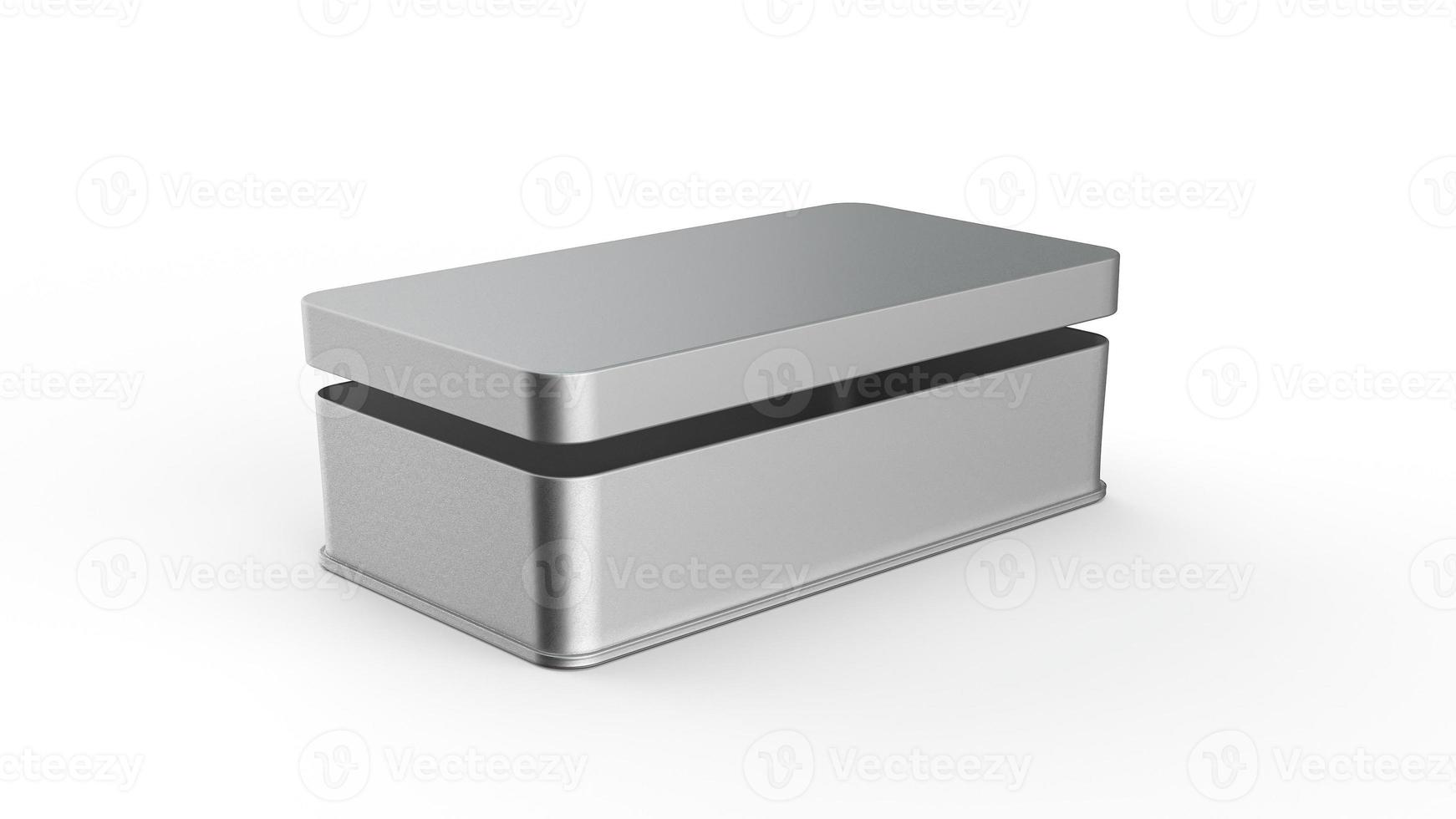 Rectangle Silver Food box on white background blank stainless box for pencil or stationery isolated 3d illustration photo