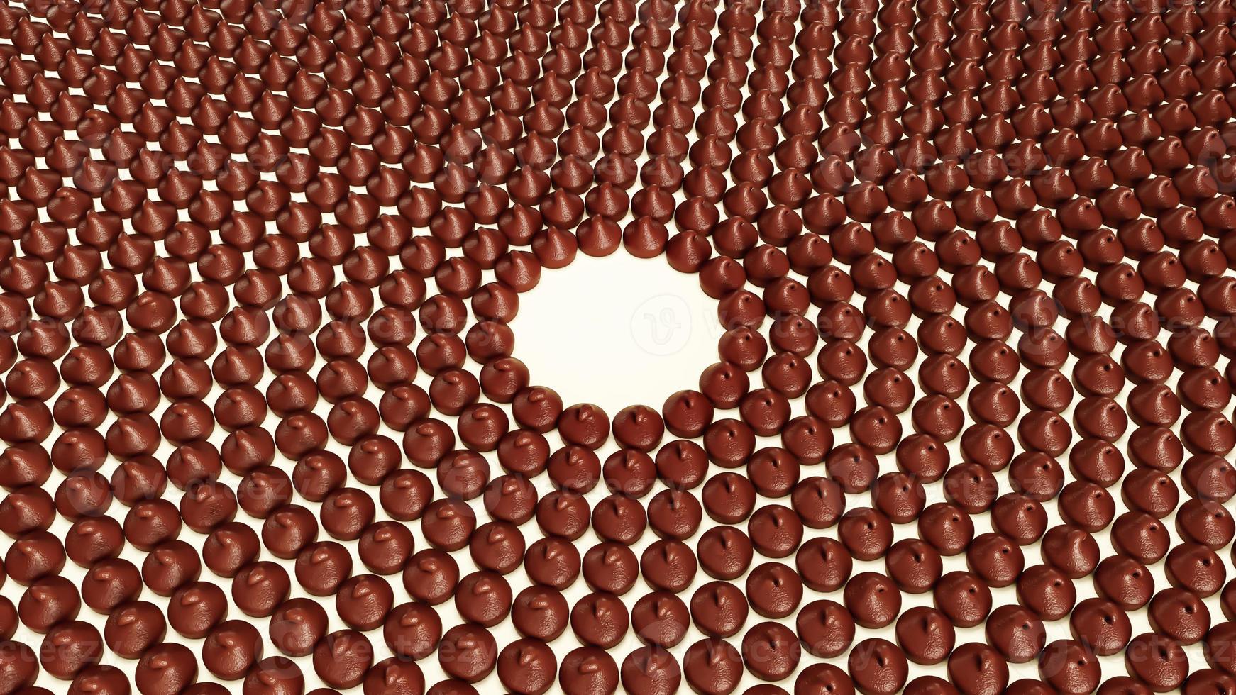 Rows of Chocolate Chips morsels or drops around the circle on isolated background 3d illustration photo