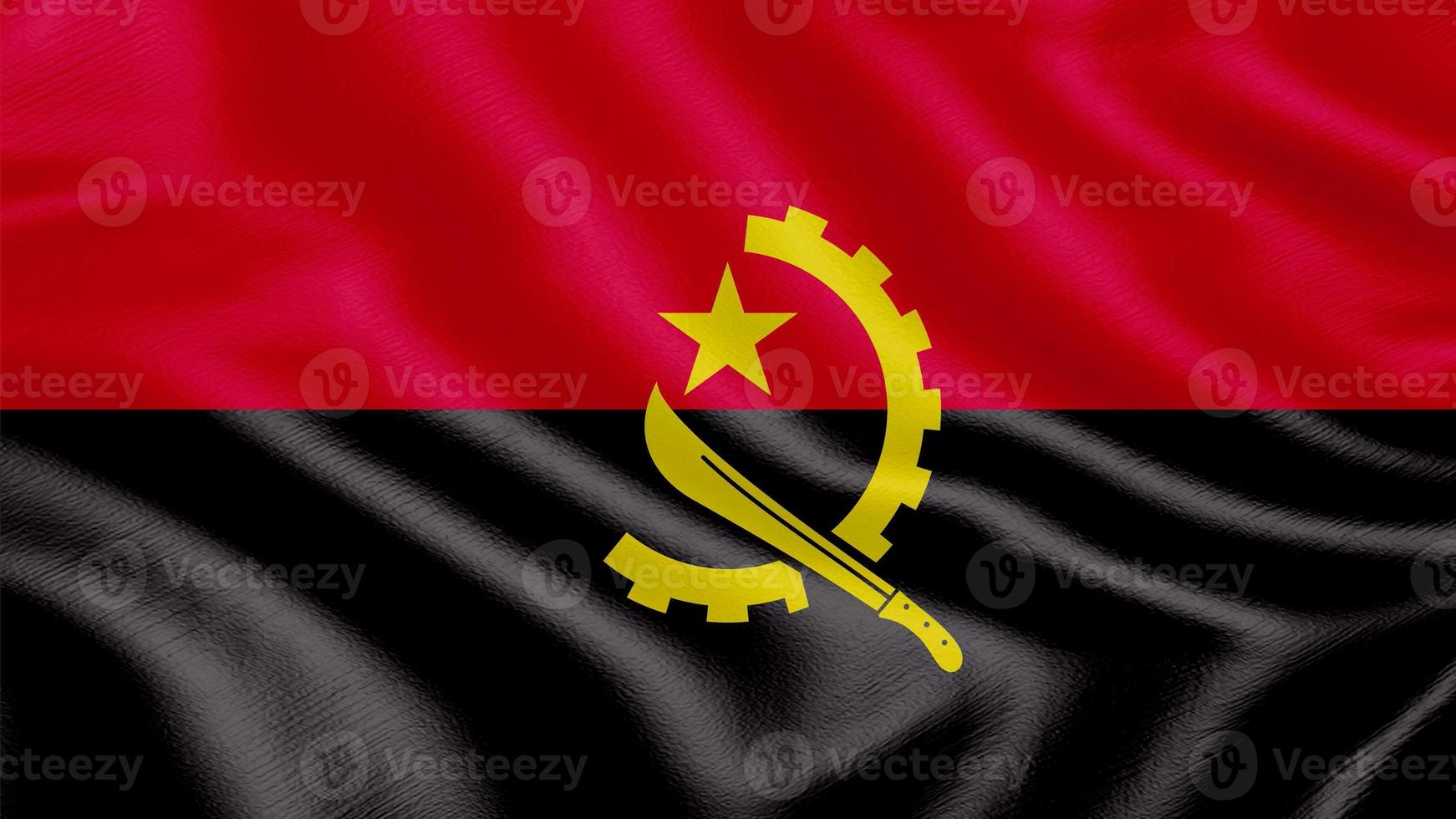 Flag of Angola. Realistic Waving Flag 3d Render Illustration with Highly Detailed Fabric Texture. photo