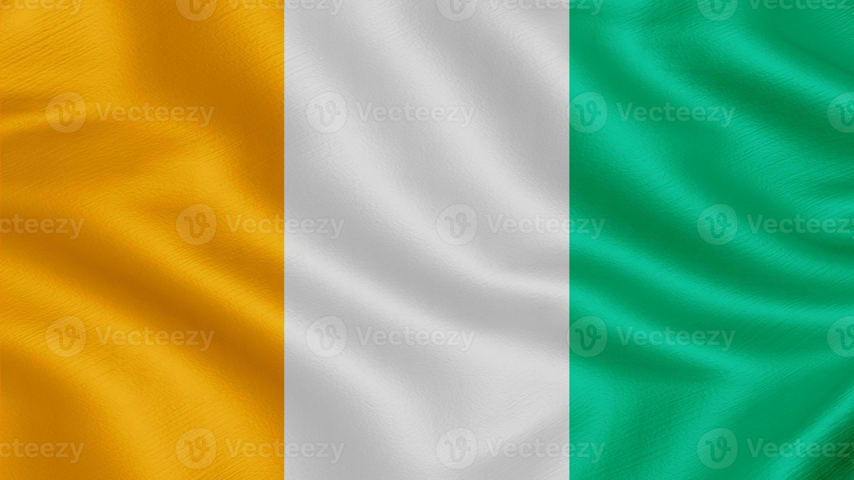 Flag of Ivory Coast. Realistic Waving Flag 3d Render Illustration with Highly Detailed Fabric Texture. photo