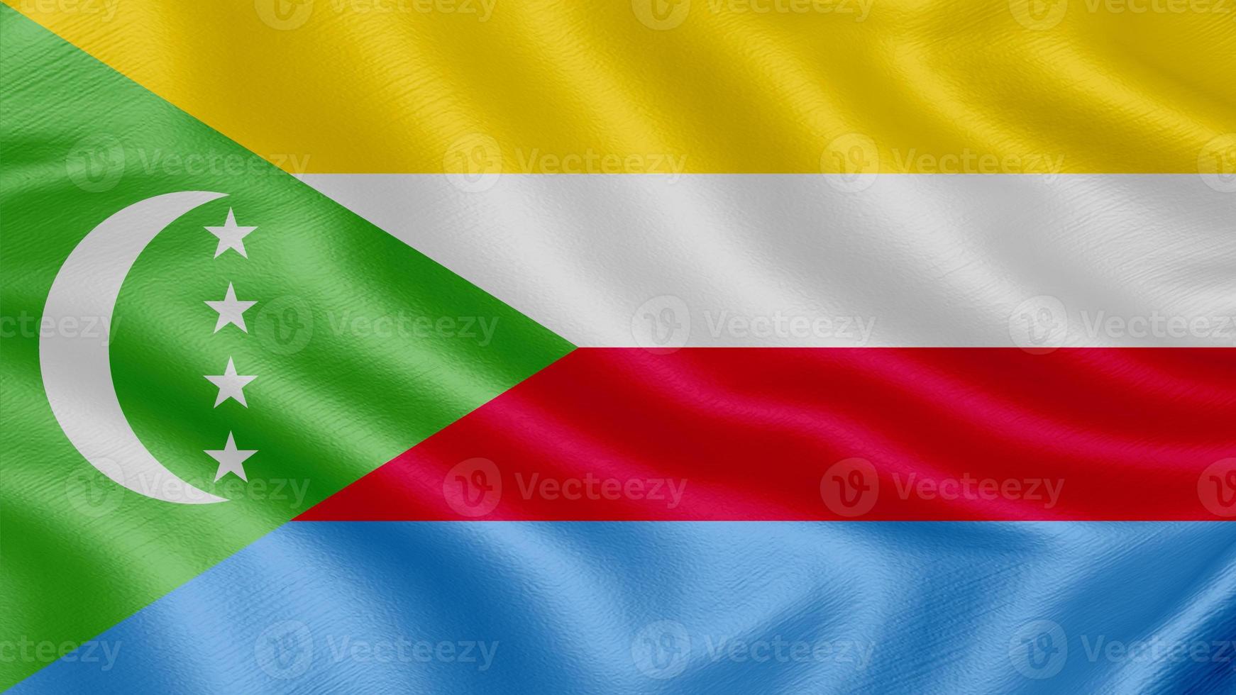 Flag of Comoros. Realistic Waving Flag 3d Render Illustration with Highly Detailed Fabric Texture. photo