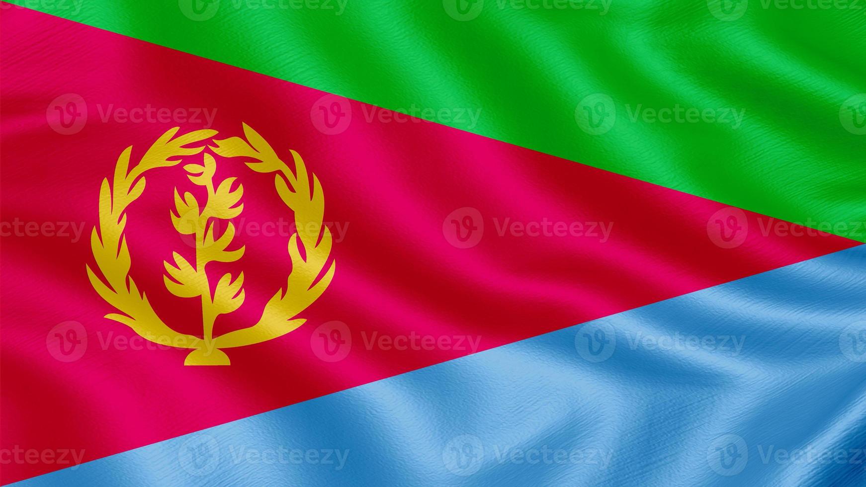 Flag of Eritrea. Realistic Waving Flag 3d Render Illustration with Highly Detailed Fabric Texture. photo