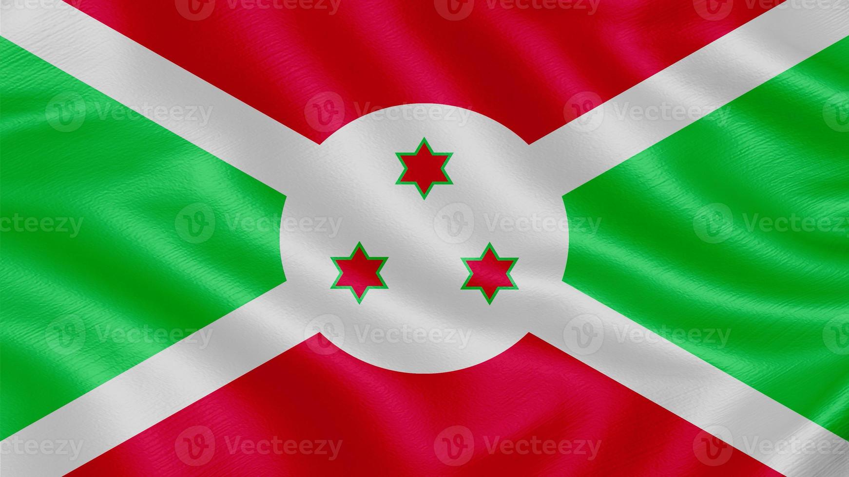 Flag of Burundi. Realistic Waving Flag 3d Render Illustration with Highly Detailed Fabric Texture. photo