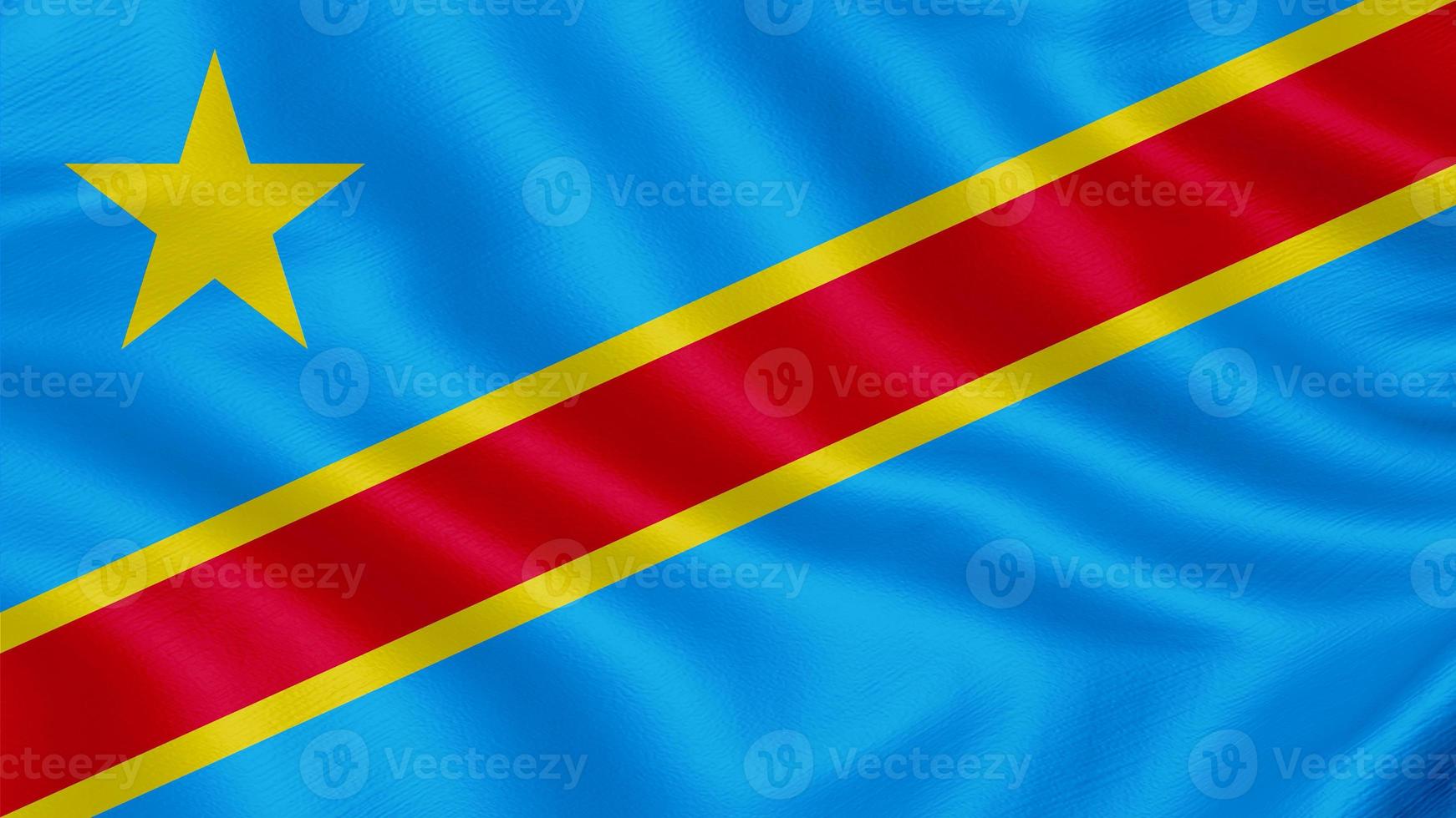 Flag of Congo Democratic Republic. Realistic Waving Flag 3d Render Illustration with Highly Detailed Fabric Texture. photo