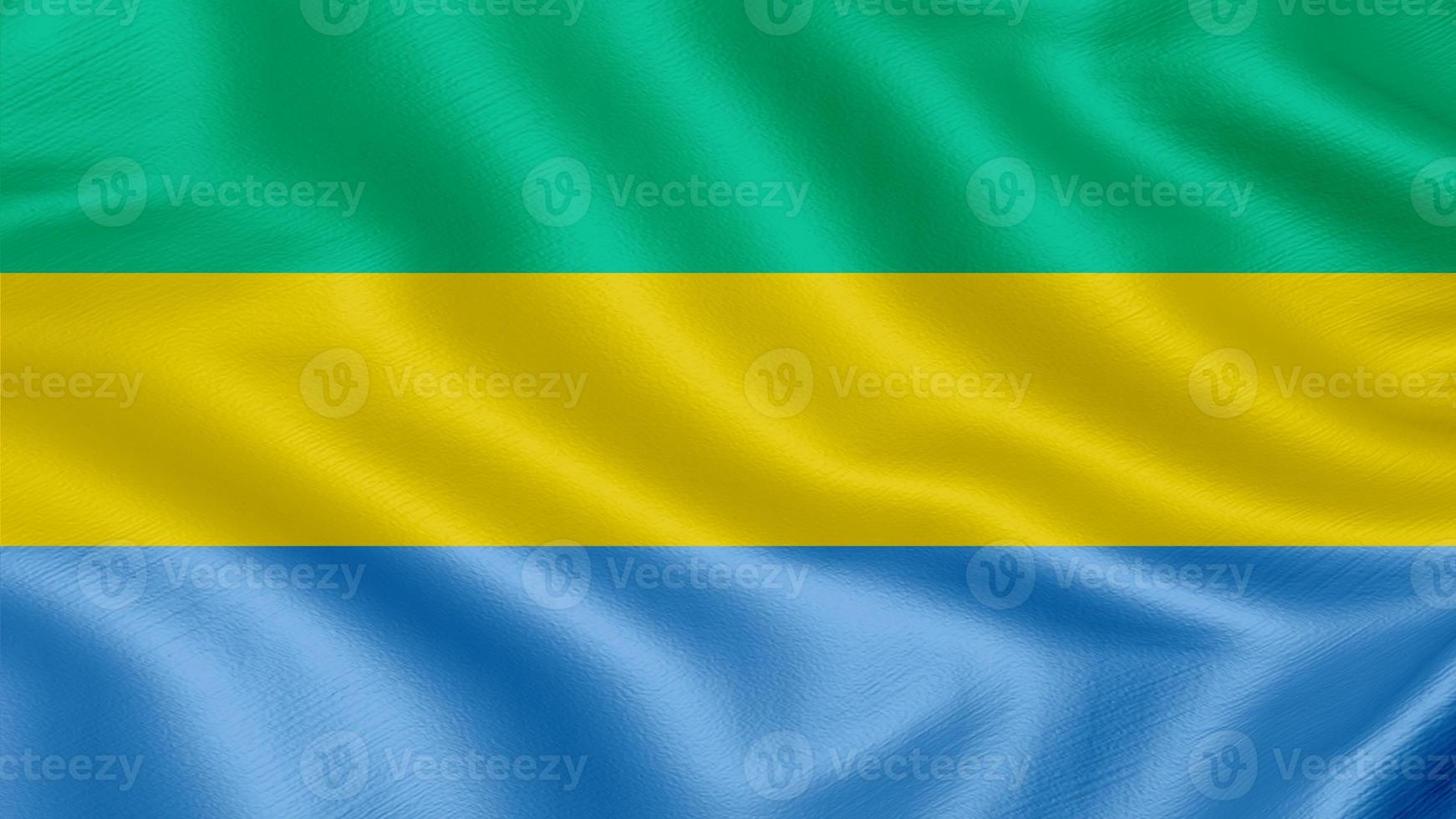 Flag of Gabon. Realistic Waving Flag 3d Render Illustration with Highly Detailed Fabric Texture. photo