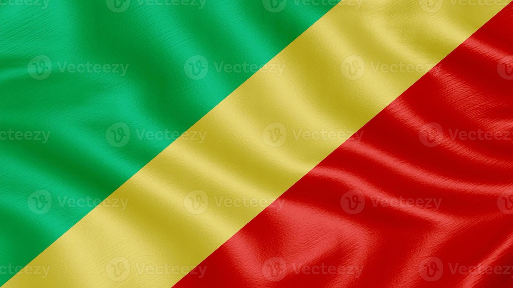 Flag of Congo Republic. Realistic Waving Flag 3d Render Illustration with Highly Detailed Fabric Texture. photo
