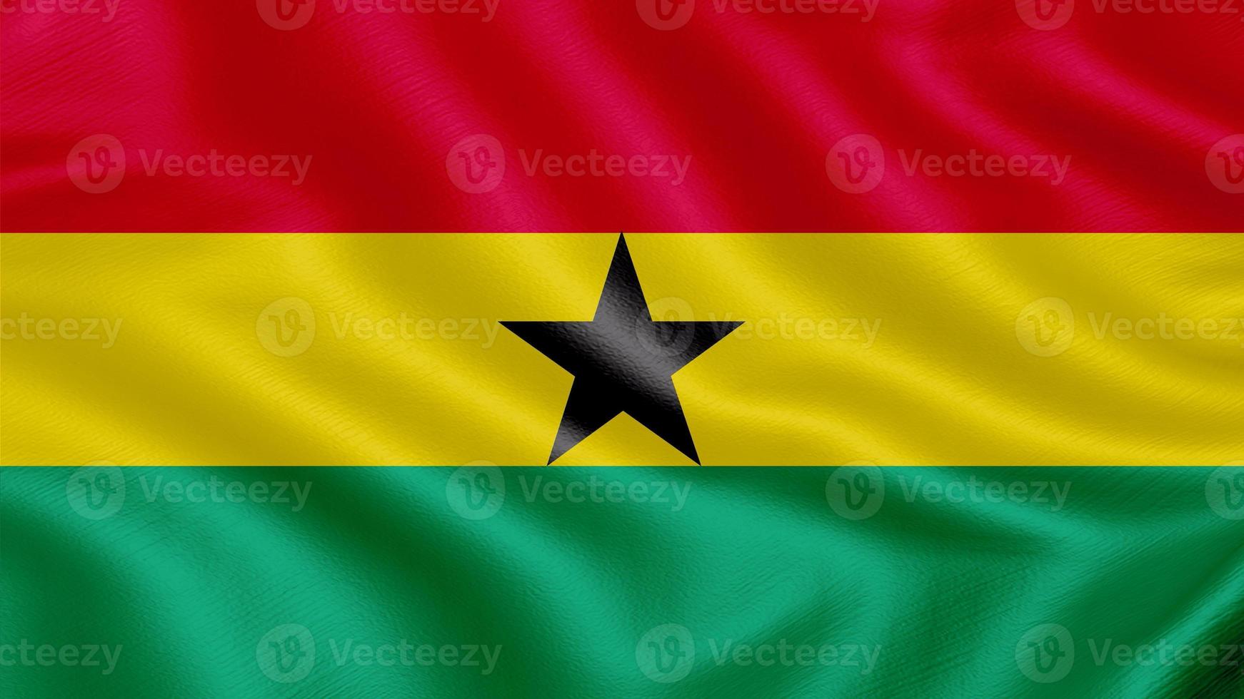 Flag of Ghana. Realistic Waving Flag 3d Render Illustration with Highly Detailed Fabric Texture. photo