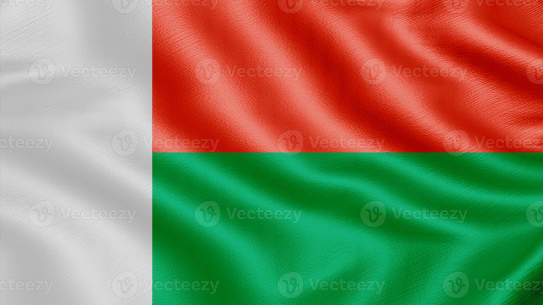 Flag of Madagascar. Realistic Waving Flag 3d Render Illustration with Highly Detailed Fabric Texture. photo