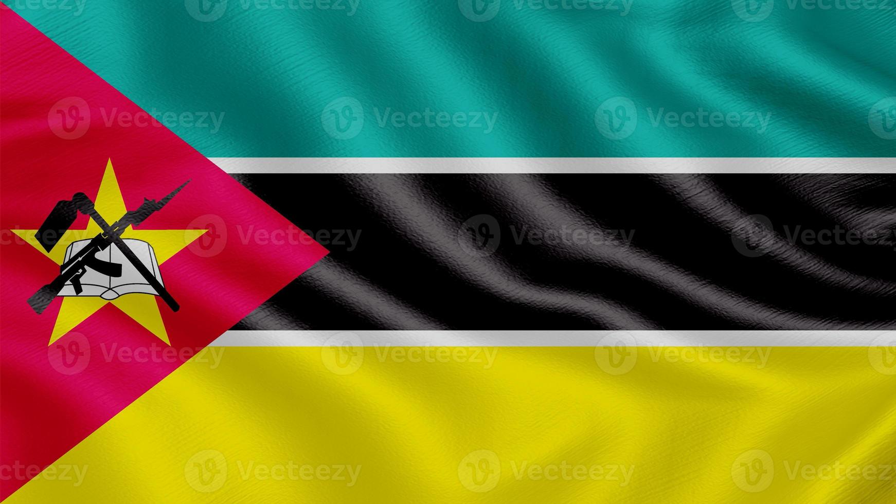 Flag of Mozambique. Realistic Waving Flag 3d Render Illustration with Highly Detailed Fabric Texture. photo