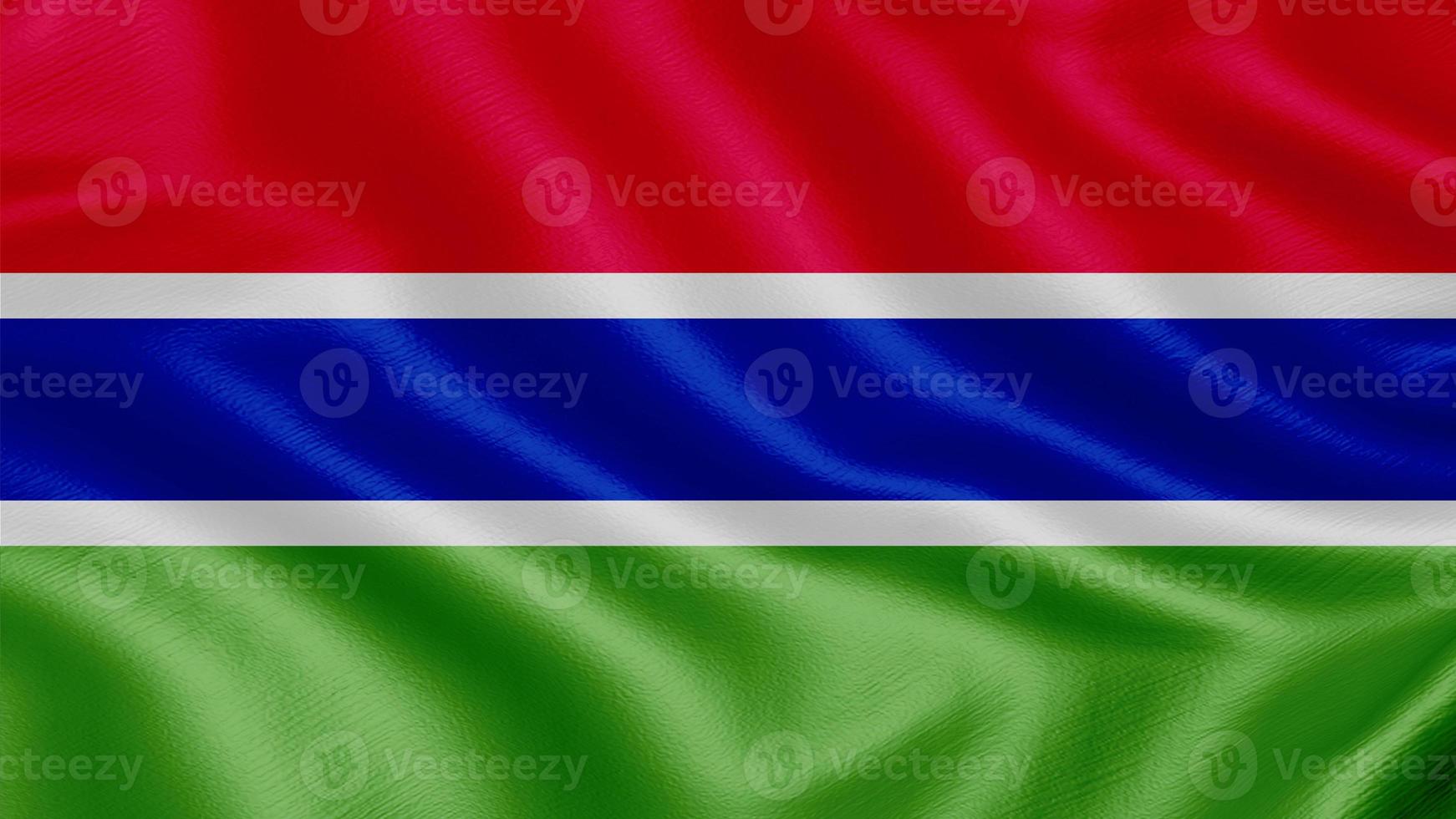 Flag of Gambia. Realistic Waving Flag 3d Render Illustration with Highly Detailed Fabric Texture. photo
