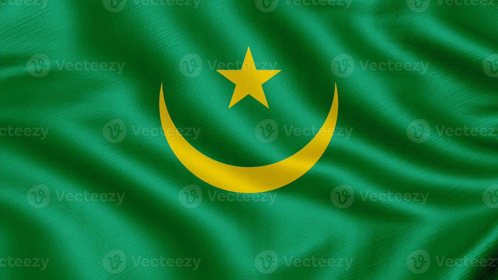 Flag of Mauritania. Realistic Waving Flag 3d Render Illustration with Highly Detailed Fabric Texture. photo