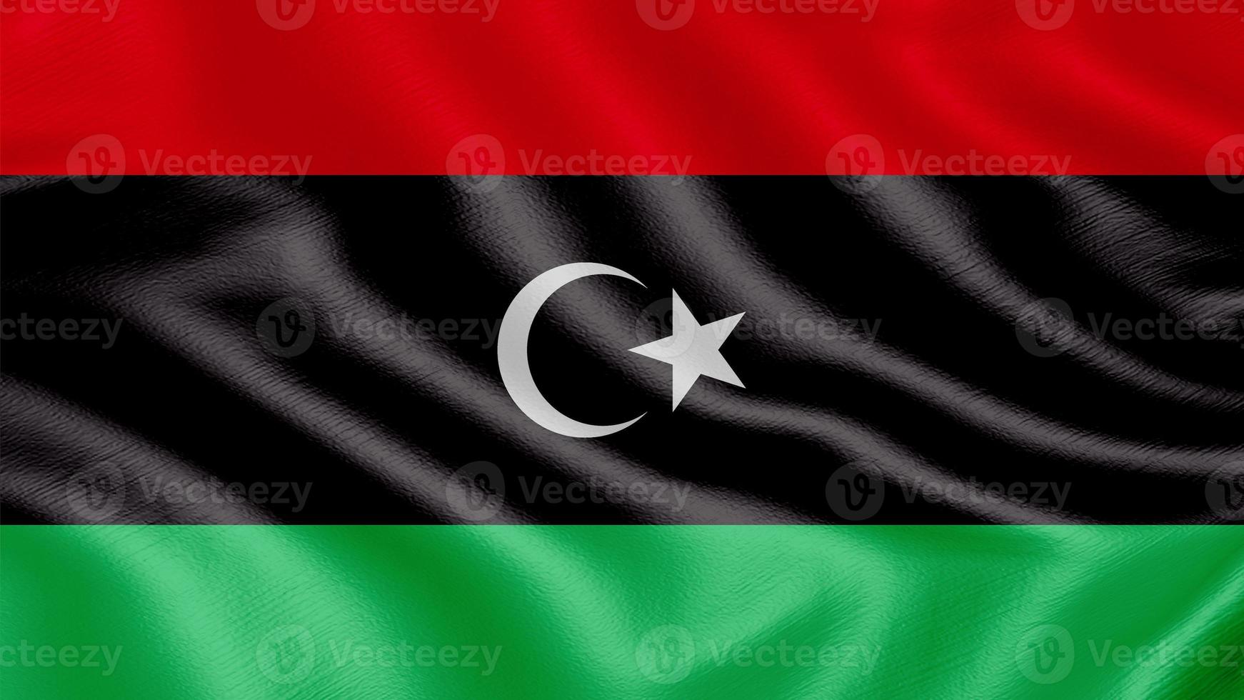 Flag of Libya. Realistic Waving Flag 3d Render Illustration with Highly Detailed Fabric Texture. photo