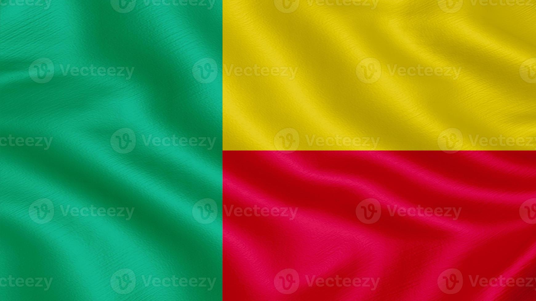 Flag of Benin. Realistic Waving Flag 3d Render Illustration with Highly Detailed Fabric Texture. photo