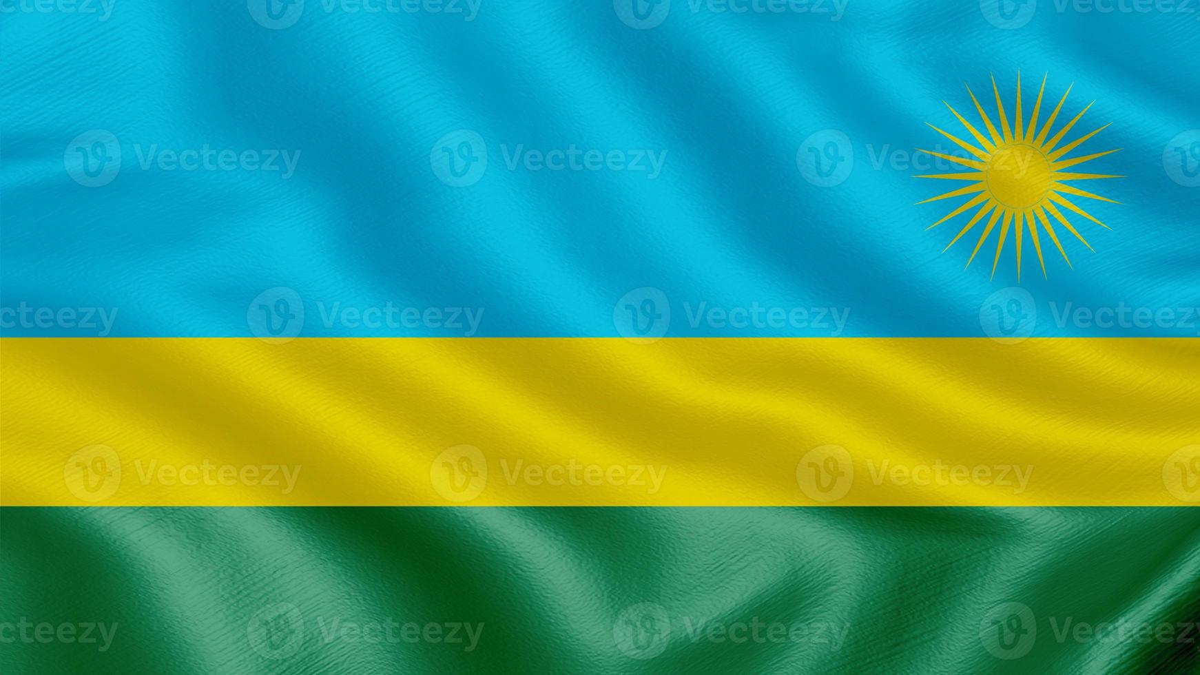 Flag of Rwanda. Realistic Waving Flag 3d Render Illustration with Highly Detailed Fabric Texture. photo