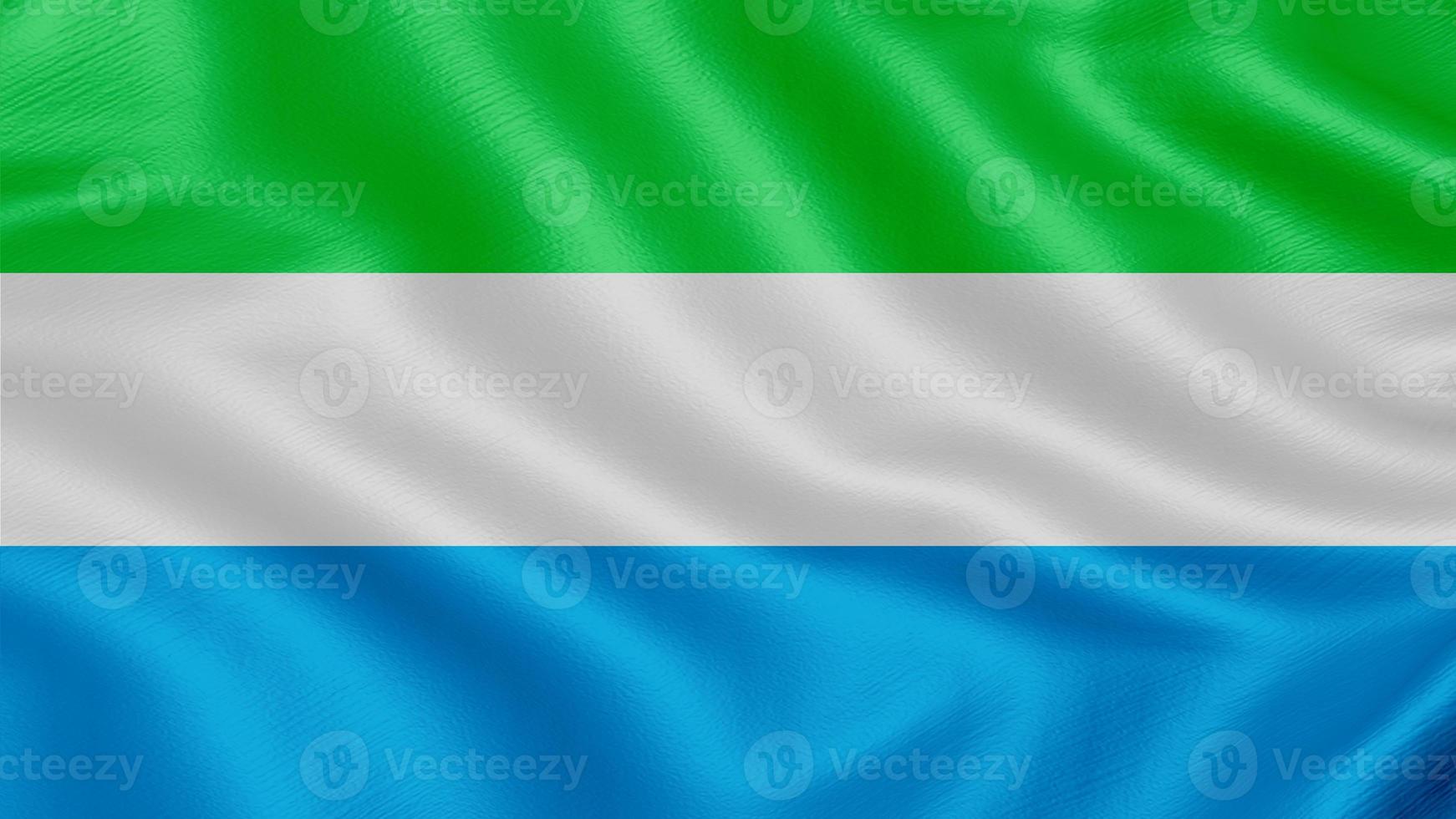 Flag of Sierra Leone. Realistic Waving Flag 3d Render Illustration with Highly Detailed Fabric Texture. photo