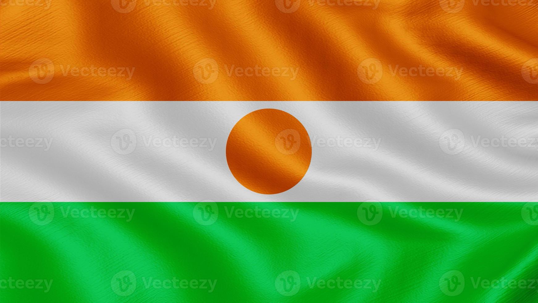 Flag of Niger. Realistic Waving Flag 3d Render Illustration with Highly Detailed Fabric Texture. photo