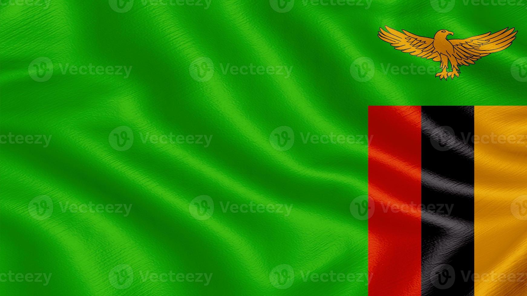 Flag of Zambia. Realistic Waving Flag 3d Render Illustration with Highly Detailed Fabric Texture. photo