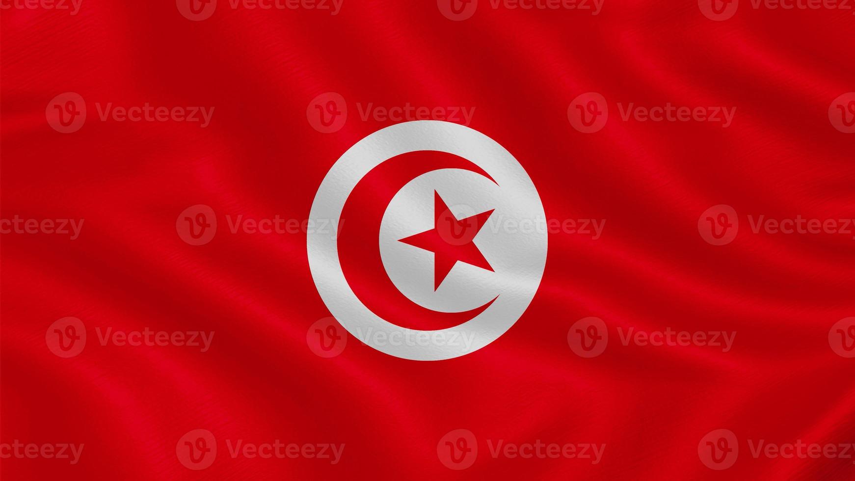 Flag of Tunisia. Realistic Waving Flag 3d Render Illustration with Highly Detailed Fabric Texture. photo